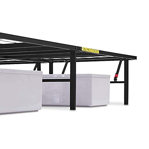 Amazon Basics Bed Frame with Storage, Foldable Metal Platform, Sturdy Steel, No Box Spring Needed, 14-inch High, Tool-Free Setup, Noise Free, Easy Assembly, Queen Size, Black