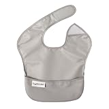 Tiny Twinkle Mess-Proof Baby Bib - Waterproof Bib for Baby Boy or Girl - Machine Washable - Adjustable Closure - PVC, BPA, & Phthalate Free - Great for Travel - Baby Food Bibs, Grey