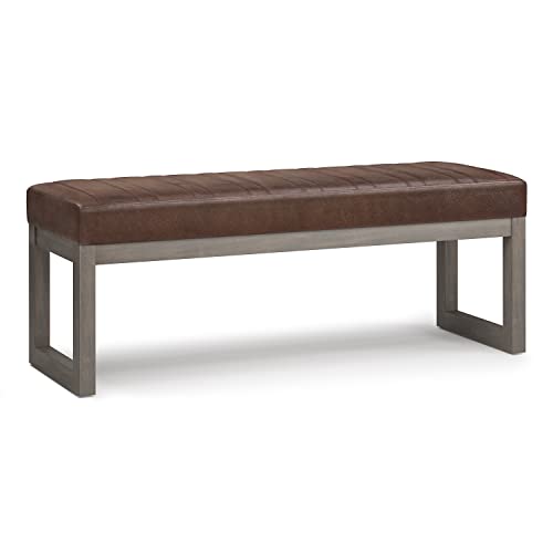 SIMPLIHOME Casey - Banco otomano rectangular de 48 pulgadas de ancho, reposapiés de piel sintética para sala de estar, dormitorio, moderno y contemporáneo