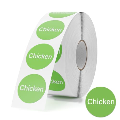 Étiquettes autocollantes rondes poulet en vinyle vert de 2,5 cm pour la restauration x1000