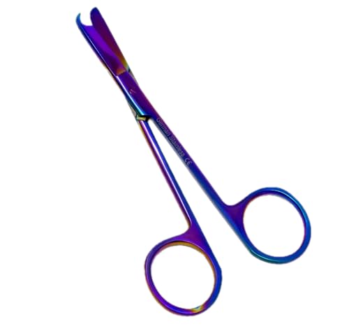 Forbici da sutura da 11,4 cm con gancio delicato a mezzaluna, perfette per la rimozione delle suture, primo soccorso, allenamento EMS e altro strumento di alta qualità, in acciaio inox (arcobaleno)