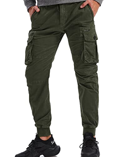 ebossy Men's Multi-Pocket Military Combat Ripstop Jogger Cargo Pants with Rib Cuff