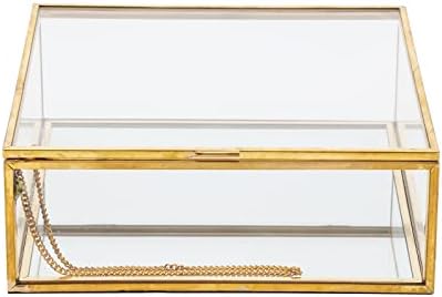 VTYHYJ Vintage Glass Jewelry Box Lidded Square Organizer Decorative Case for Keepsake Rings Earrings Brooches Watches (Mirror Surface)