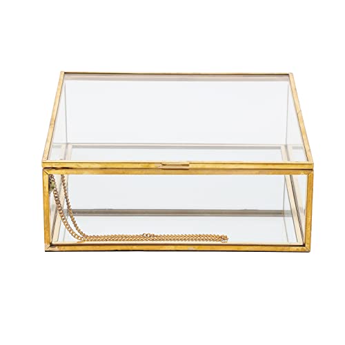 Vtyhyj Vintage Glass Jewelry Box Lidded Square Organizer Decorative Case For Keepsake Rings Earrings Brooches Watches (Mirror Surface) #TOP21