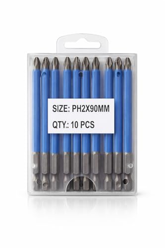 Image of KAITO 10-Piece Magnetic PH2 Phillips Screwdriver Bits Set (90mm) | 1 /4-Inch Hex Shank | 9cm (3.5-Inch) Extra-Long Reach | Alloy Steel Magnetic Bits | for Electric, Cordless & Impact Drivers