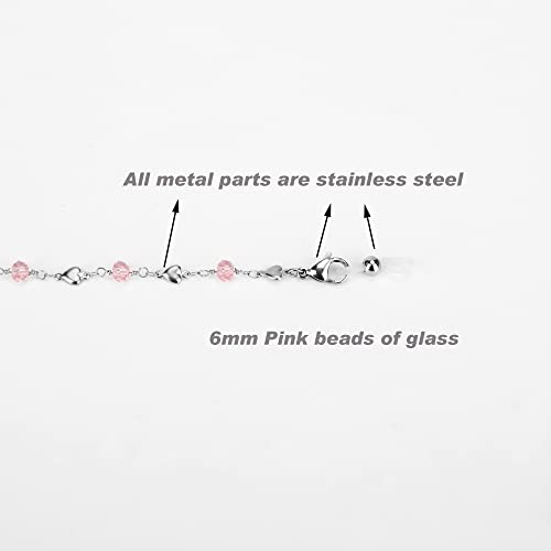 Image of Eyeglass Chain Silver Stainless Steel Handmade Necklace for Reading Glasses Sunglass Beaded Chains for Men Women