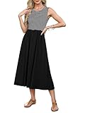 NANYUAYA Ärmelloses Gestreiftes Midikleid Damen Schule Lehrerin Outfit Erster Schultag Sommer Einschulungs Outfit Mädchen Tankkleid Modisches Teacher Kleid gestreift Gerippte Kleid Geschenkidee