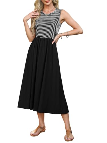 NANYUAYA Ärmelloses Gestreiftes Midikleid Damen Schule Lehrerin Outfit...