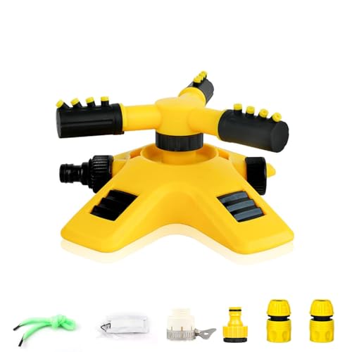 Shengyig Aspersor Giratorio Automático 360 Para Jardín Y Césped Difusor De Riego Con Cobertura Ajustable 4-10m, Sistema De 3 Puntas, Ahorro De Agua Para Pasto Y Plantas