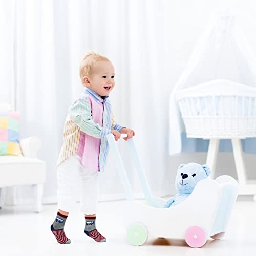 Image of Tphon 12 Pairs Toddler Non Skid Socks with Grips Anti Slip Bottom, Cotton Non Slip Ankle Crew Socks for Boys, Girls, Kids(1-7Years)