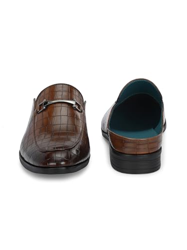 Image of San Frissco Men's Formal Loafers Leatherette Textured Trending Shoes with Buckle,Semi Casual Cushioned Footbed Formal Mules for Party, Slip-On Loafers, Lightweight and Comfortable Shoes