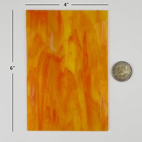 12 Sheets Stained Glass Pack, 6" X 4" Cathedral Art Mosaic Glass Tiles, Red and Yellow Mixed