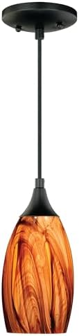 VAXCEL Milano Mini Pendant for Kitchen Island, Oil Rubbed Bronze, Smoky Fire Glass, Dimmable Ceiling Mounted Lighting, Adjustable Height