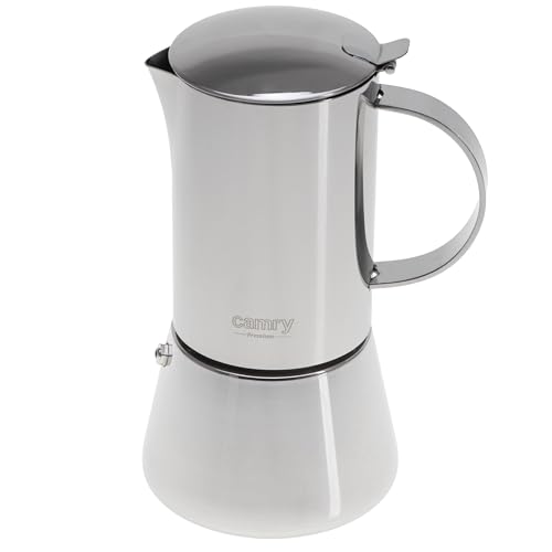 CAMRY Cafetera de inducción de acero inoxidable para 6 tazas, cafetera de inducción Moka Pot de 350 ml, cafetera clásica para espresso aromático, apta para todo tipo de fuegos