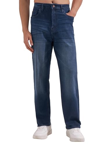 Image of Highlander Men Men's Premium Loose Straight Fit Mid-Rise Cotton Lycra Jeans - Button Closure, Machine Washable, Comfortable All-Day Wear for Casual & Semi-Formal Occasions