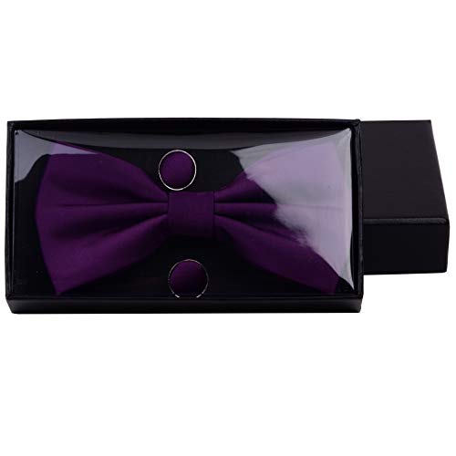 Image of GUSLESON Men's 3-pc Solid Color Bow Tie Gift Set - Double‑Fold Pre-Tied Bow Tie, Pocket Square, Cufflinks - Wedding Formal Party