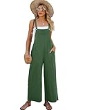 COZYPOIN Women's Cotton Bib Overalls Wide Leg Loose Fit Jumpsuit Baggy Fashion Sleeveless Rompers(Green-S)
