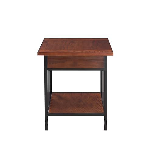 Image of Leick Home Ironcraft End Table, 22 inch, Mission Oak, Black