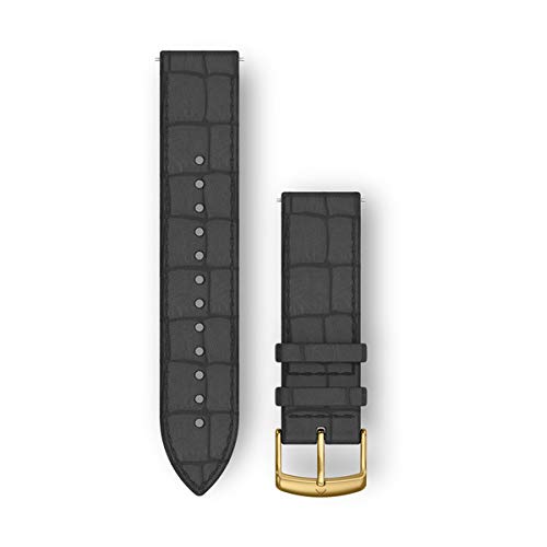 Garmin Quick Release Band, 20mm, Black Embossed Italian Leather with 24K Gold PVD Hardware