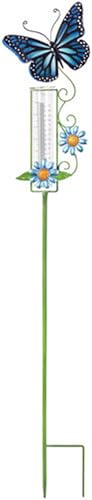 Sunset Vista Designs Garden Party Collection Colorful Metal Butterfly Rain Gauge Garden Stake, 46.5-Inch, Blue