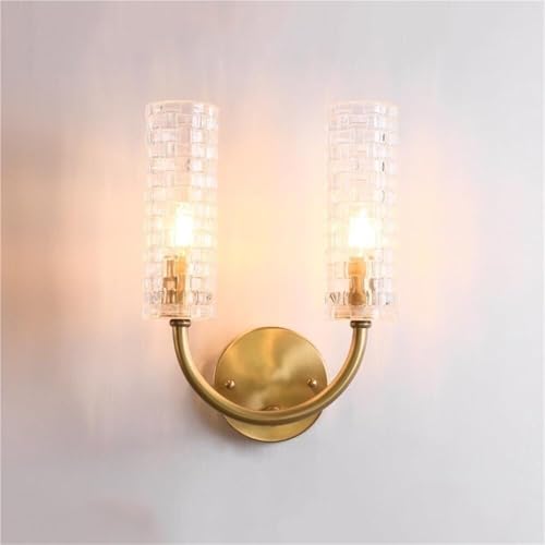 Aplique de Pared LED Moderno de latón de 2 Luces con Pantalla de Cristal, Accesorio de iluminación para Dormitorio, mesita de Noche, baño, Pasillo, decoración del hogar.