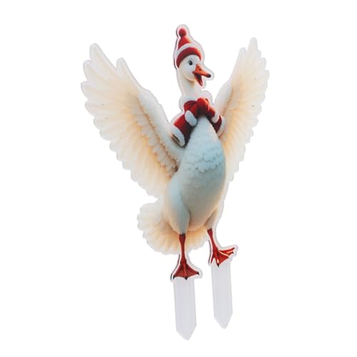 SOLUSTRE クリスマスダブルサイド屋外動物装飾 耐候性ガーデンステークス 魅力的なダックオーナメント 冬季ホリデー園デコレーション