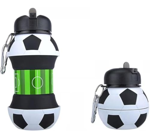 Genérico Botella Agua Silicona Diseño Deporte - Niños, Niñas y Adultos- Plegable - Libre de BPA - Muy Resistente - Agua Limpia y Pura - 550ml