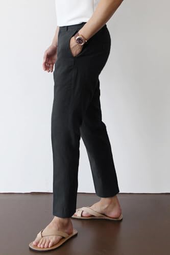 Image of GINGTTO Linen Pants Men Black Slim Fit Tapered Casual Linen Beach Pants 34x28