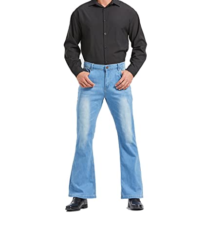 Image of Men's Relaxed Vintage 60s 70s Bell Bottom Stretch Fit Classic Comfort Flared Flares Retro Leg Disco Denim Jeans Pants