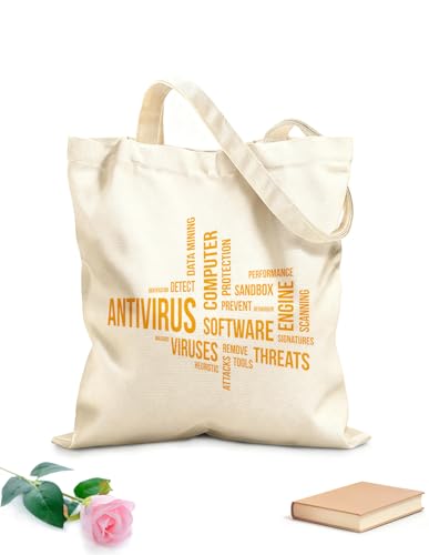 XIARON Bolsas de compras de poliéster y algodón Nube de palabras Antivirus Tela de 340g/m² de grosor Sustituye a la mochila escolar M Amarillo mostaza