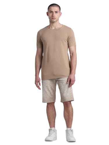 Image of JACK & JONES Short Sleeves Round Neck Cotton Raw Edge Slim Fit T-Shirt