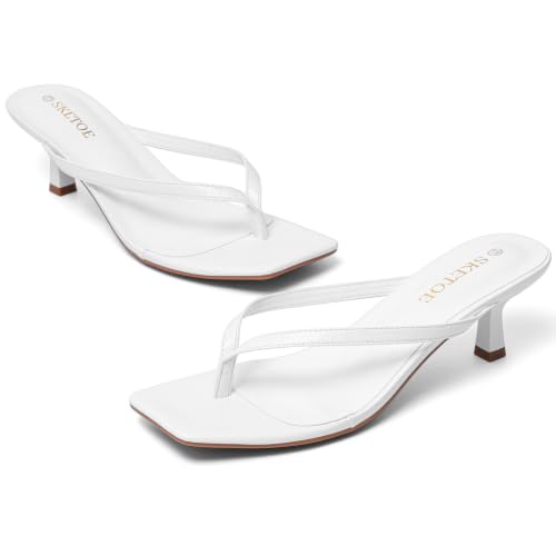 Image of Kitten Heels for Women Square Toe Sandals Flip Flop Heels Thong Sandals Comfortable Summer 2 Inch Heels Sandals