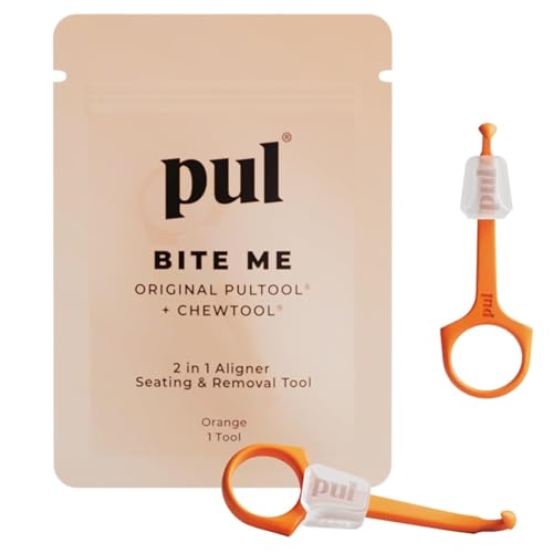 Image of PUL Pack of 2 Reusable 2-in-1 Aligner Seating Chewie & Removal Tool - Compatible with Invisalign, Removable Braces, Retainers, Trays - Easy-to-Use Remover & Chew, Dental & Oral Hygiene Care - Orange