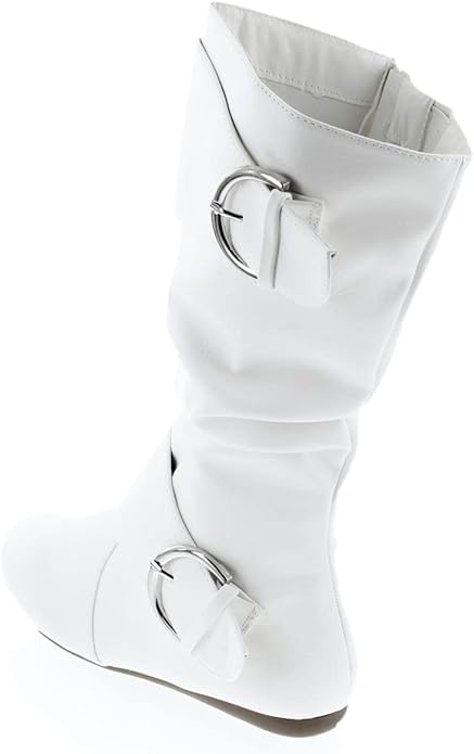 TOP Moda Bank-81 Women's Fashion Round Toe Flat Heel Zipper Buckle Slouchy Mi White Pu 113