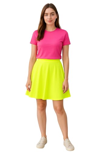 PopCouture Womens Mini High Waisted Flared Skater Skirt Neon Yellow 8-10
