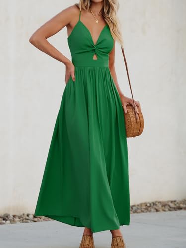 Image of CUPSHE Women Casual Dress Beach Sleeveless V Neck Summer Cutout Spaghetti Straps Formal Maxi Sun Dresses