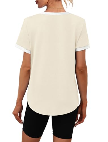 Image of Womens Workout Tops Summer Short Sleeve Shirts Athletic Color Block Gym Clothes Outfits Sun Protection UPF 50+ T Shirts