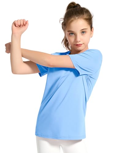 Image of KEREDA Girls Athletic Shirts Quick Dry T Shirts Summer UPF 50+ Tops 3 Pack