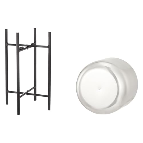Image of amazon basics Set of 2 Planter with Plant Stand and Flower Pot for Home Decor and Indoor and Outdoor Gardening (Silver Finish)
