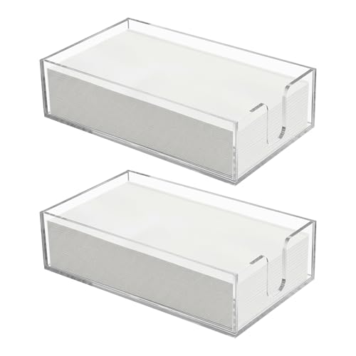 2pcs Clear Napkin Holder Flat Napkin Holder for Table Acrylic Guest Towel Holders Clear Bathroom Paper Hand Towels Storage Tray Napkins Tray Hand Towel Organizer for Kitchen Dining Hotel Wedding Party