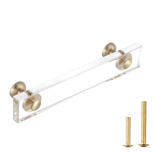 Guank 2-Pack Brass Base Crysta lacrylic Drawer Pulls,Acrylic Crystal Gold Cabinet Knob, Rectangular Kitchen Hardware Pulls, Modern armoire Hardware Pulls