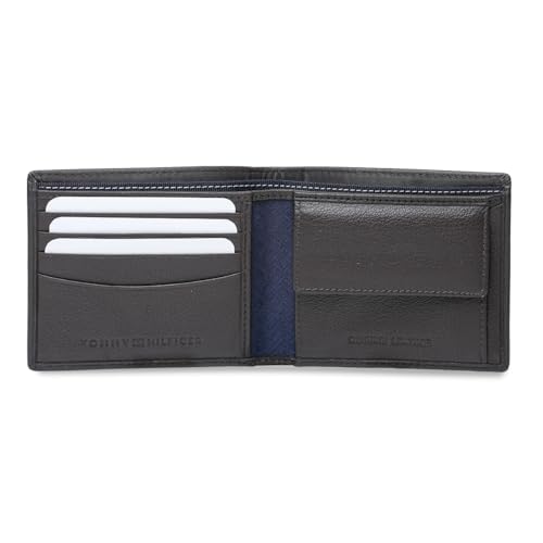 Image of Tommy Hilfiger Men's Leather Wallet Colatina | Solid Brown Bi-Fold with Global Coin Pocket, 4 Card Slots | Stylish Purse for Gents