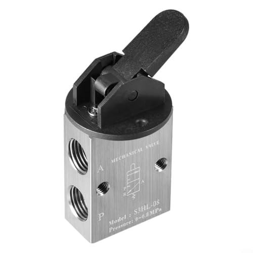 Uwithdanceme Mechanisches Ventil, Zwei-Positionen-3-Port-Handventil, S3HL-08, mechanisches Ventil, 1/4PT manuelles Handzug-Pneumatikventil