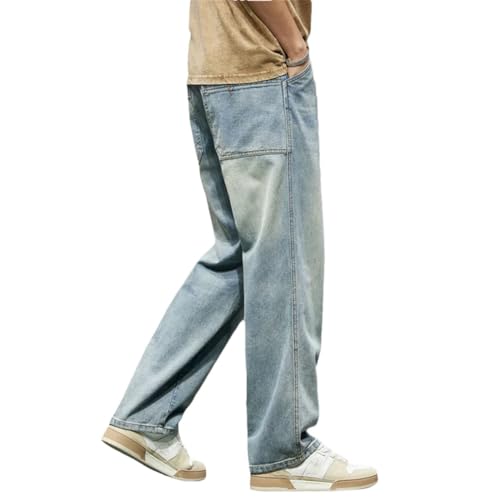 Mens Baggy Loose Fit Straight Cut Oversized Large Size Jeans Male Full Lemgth Denim Trousers