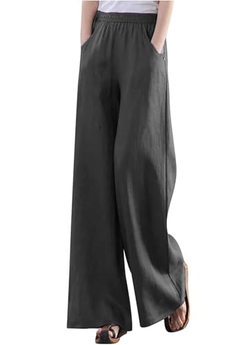Image of KOTTY Women's Crumble Fabric High Waist Solid Color Drawstring Wide Leg Trousers Loose with Pockets