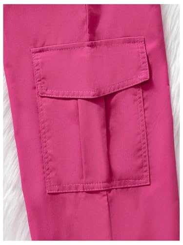 Image of Verdusa Girl's Elastic Waist Straight Leg Cargo Pants Casual Long Trouser with Pockets Hot Pink 8Y