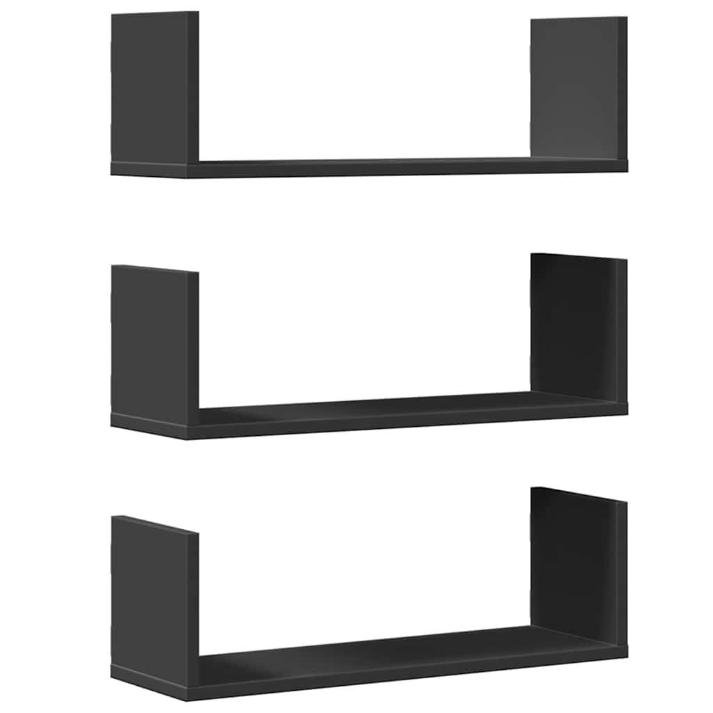 Wandregale 3 STK. Schwarz 58x18x18 cm Holzwerkstoff | Platzsparendes Design, pflegeleicht mit feuchtem Tuch, robust gegen Feuchtigkeit