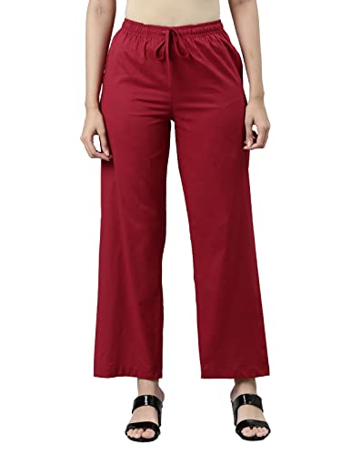Image of GO COLORS Women Blue Stripe Cotton Wide Pants