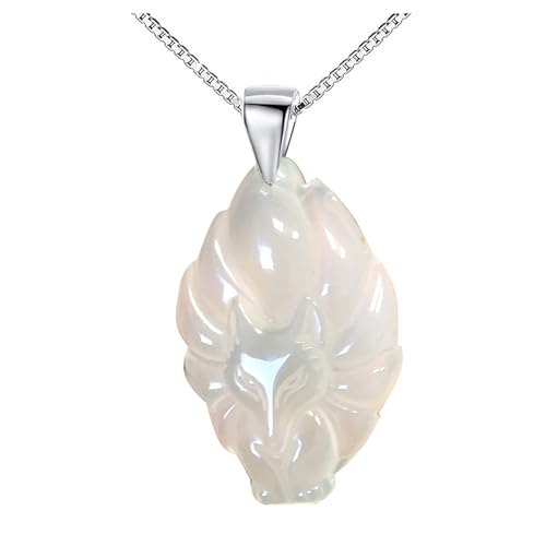 Ecooon Vintage Anime nine tail fox crystal white agate Kurama pendant necklace for women and men Kitsune fox oriental Amulet Jewelry Gifts protect village and family.