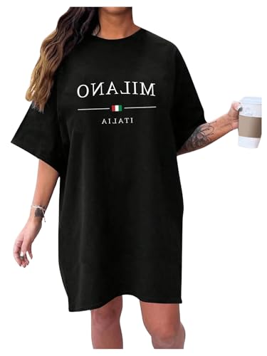 Image of SOLY HUX Women's Plus Size T Shirt Dress Half Sleeve Crewneck Loose Summer Dresses Black Letter 3X-Large Plus